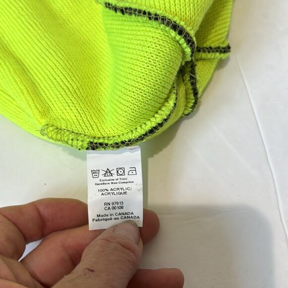 Chaos Super Soft Beanie Black Floral Pattern on Gray Trimmed in Neon Green - Picture 4 of 6